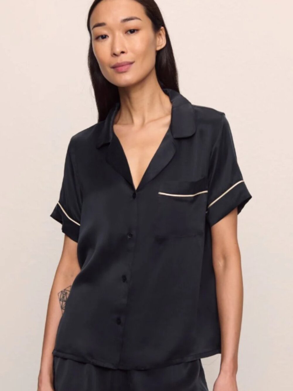 Eberjey Inez Washable Silk PJ Top Black Small